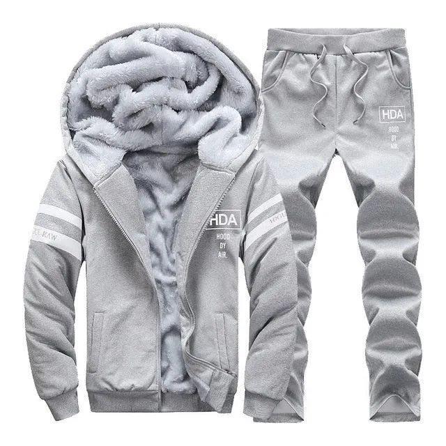 Tracksuit Men Sporting Fleece Thick Hooded Brand-Clothing Casual Track Suit Men Jacket Pant Warm Fur Inside Winter Sweatshirt