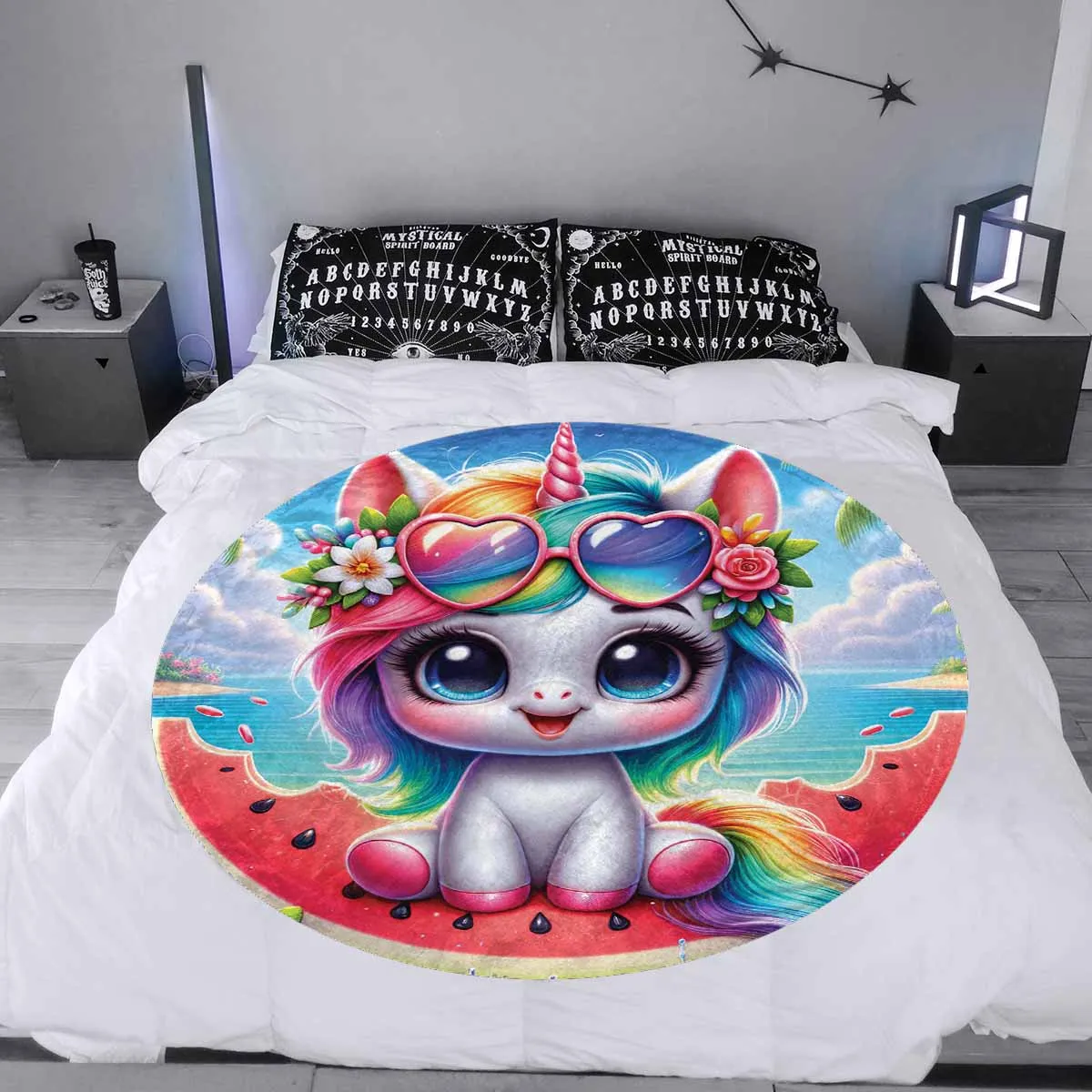 Unicorn_Awd35134  Circular Micro Fleece Blanket 47"