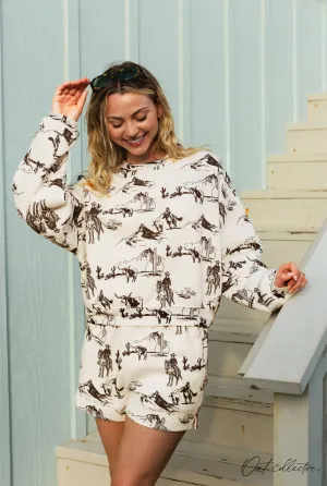 Western Printed Sweatshort/Sweatshirt Matching Set