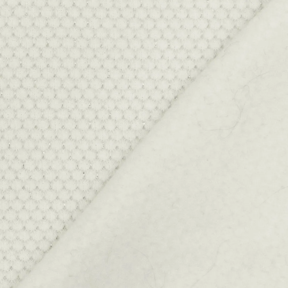 White-Silver Honeycomb Metallic Jacquard Fleece Back Jersey Knit Fabric