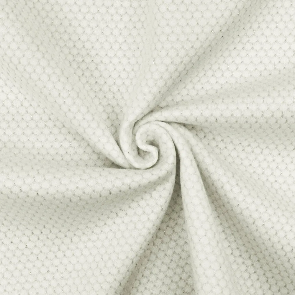 White-Silver Honeycomb Metallic Jacquard Fleece Back Jersey Knit Fabric