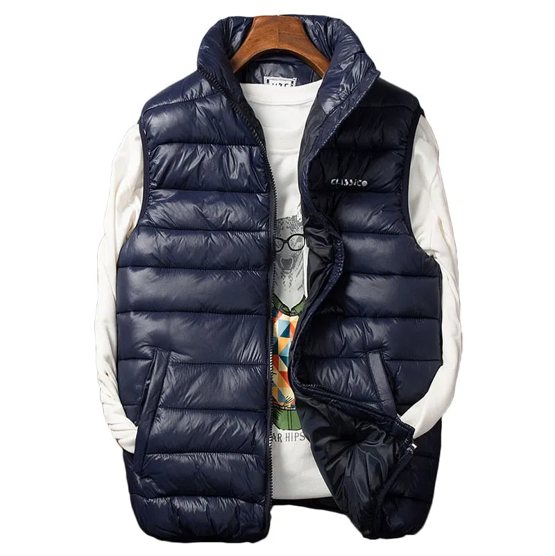 Winter Men's Sleeveless Plus Big Size Black Vest Autumn Casual Warm Thick Coats Cotton-Padded Work Men Waistcoat Vest Jacket