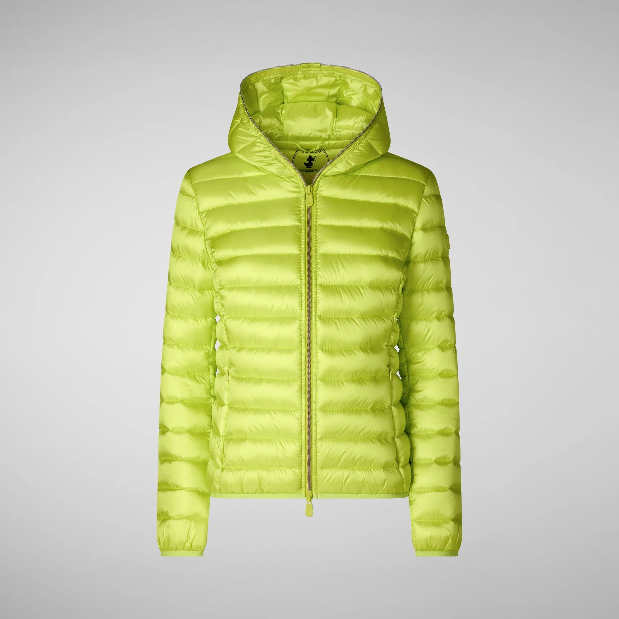 Woman's animal free hooded puffer jacket Alexis in lichen green