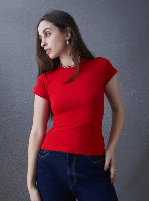 Women Premium Cotton Stretch Slim Fit Red T Shirt