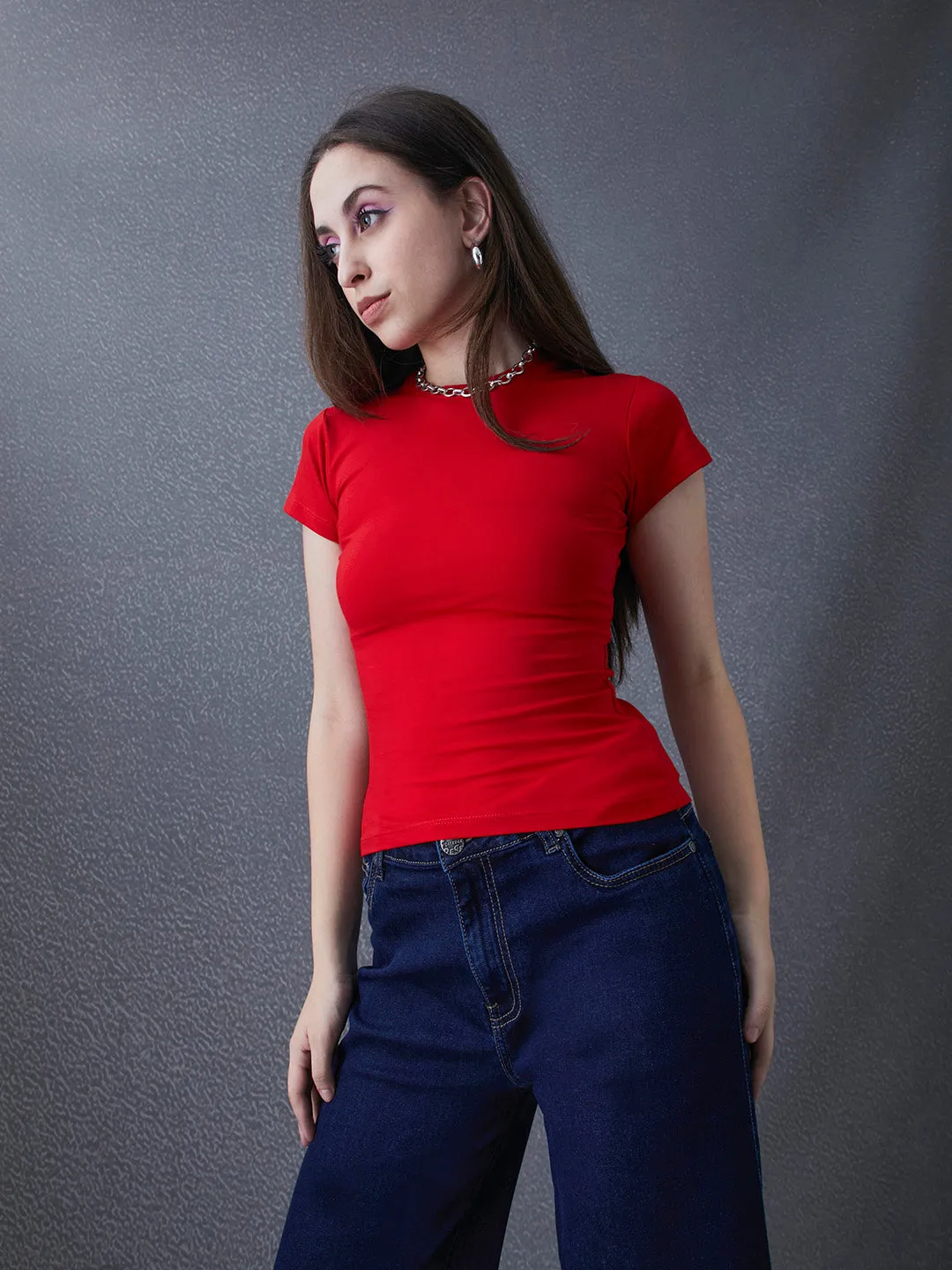 Women Premium Cotton Stretch Slim Fit Red T Shirt