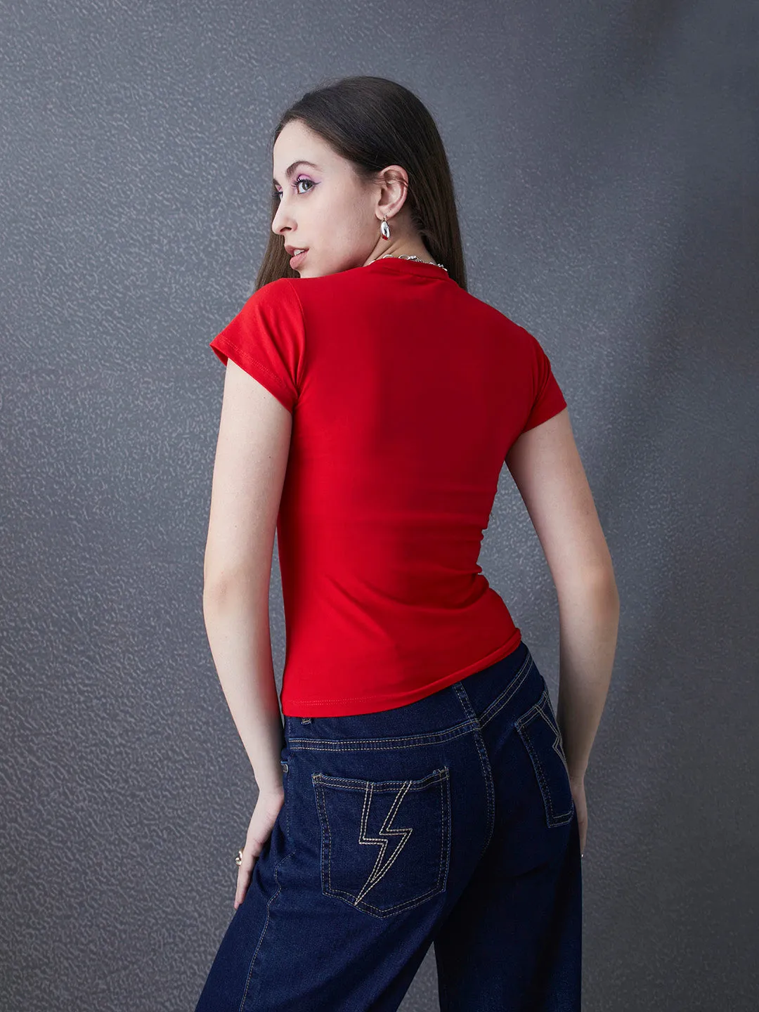 Women Premium Cotton Stretch Slim Fit Red T Shirt