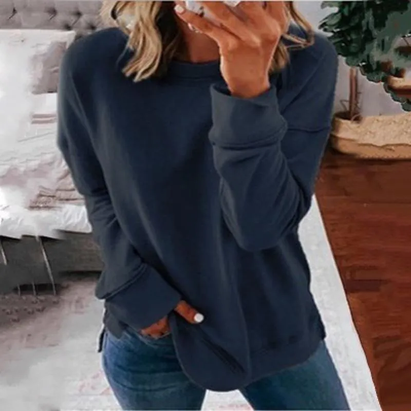 Women pullover tunic solid color long sleeve crewneck sweatshirt