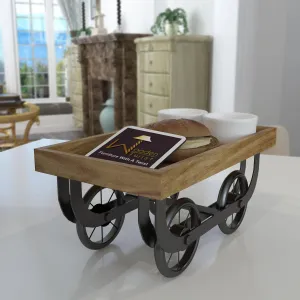 Wooden Twist Rustic Beverage Serving Cart Trolley with Elegant Design for Kitchen, Dining with Wheels