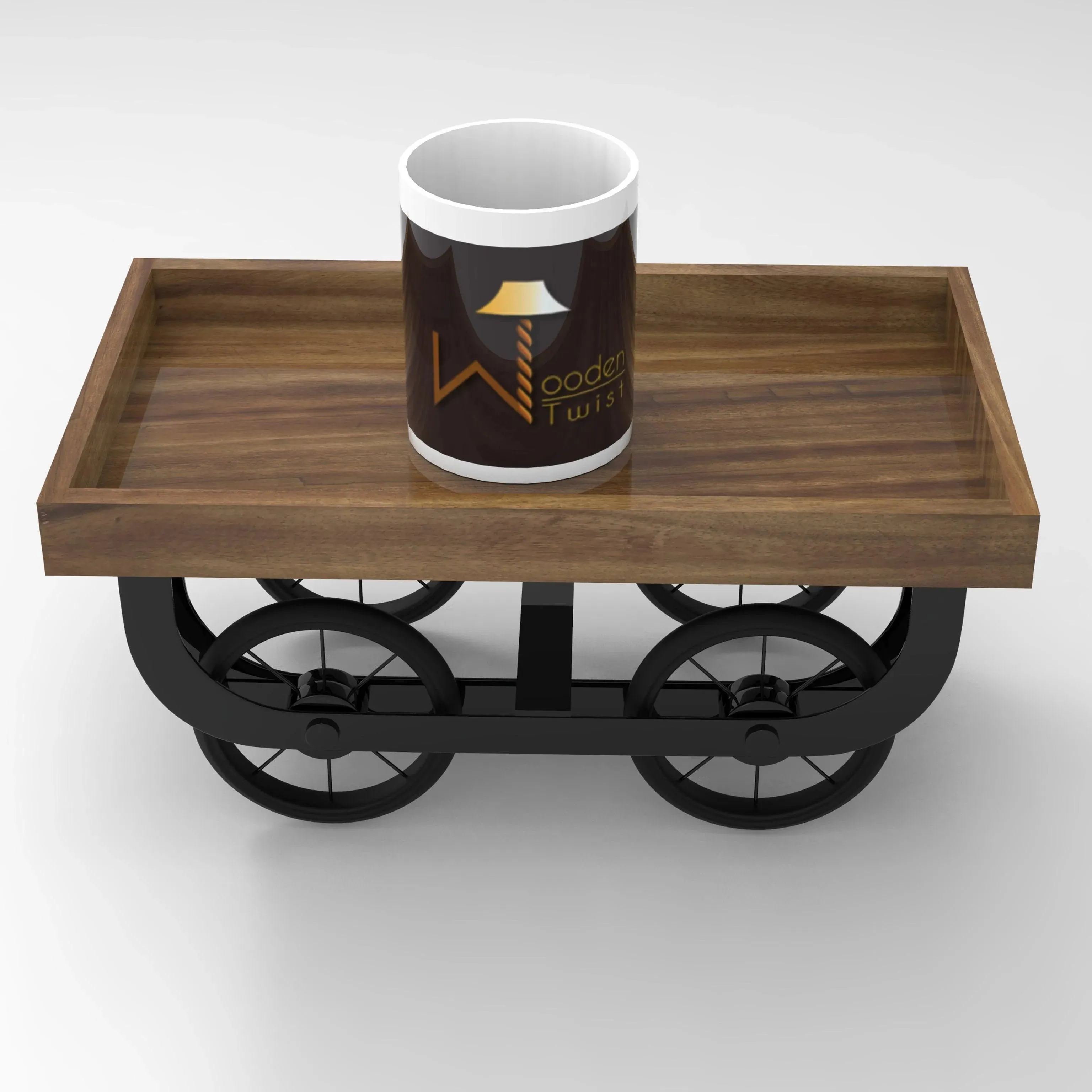 Wooden Twist Rustic Beverage Serving Cart Trolley with Elegant Design for Kitchen, Dining with Wheels