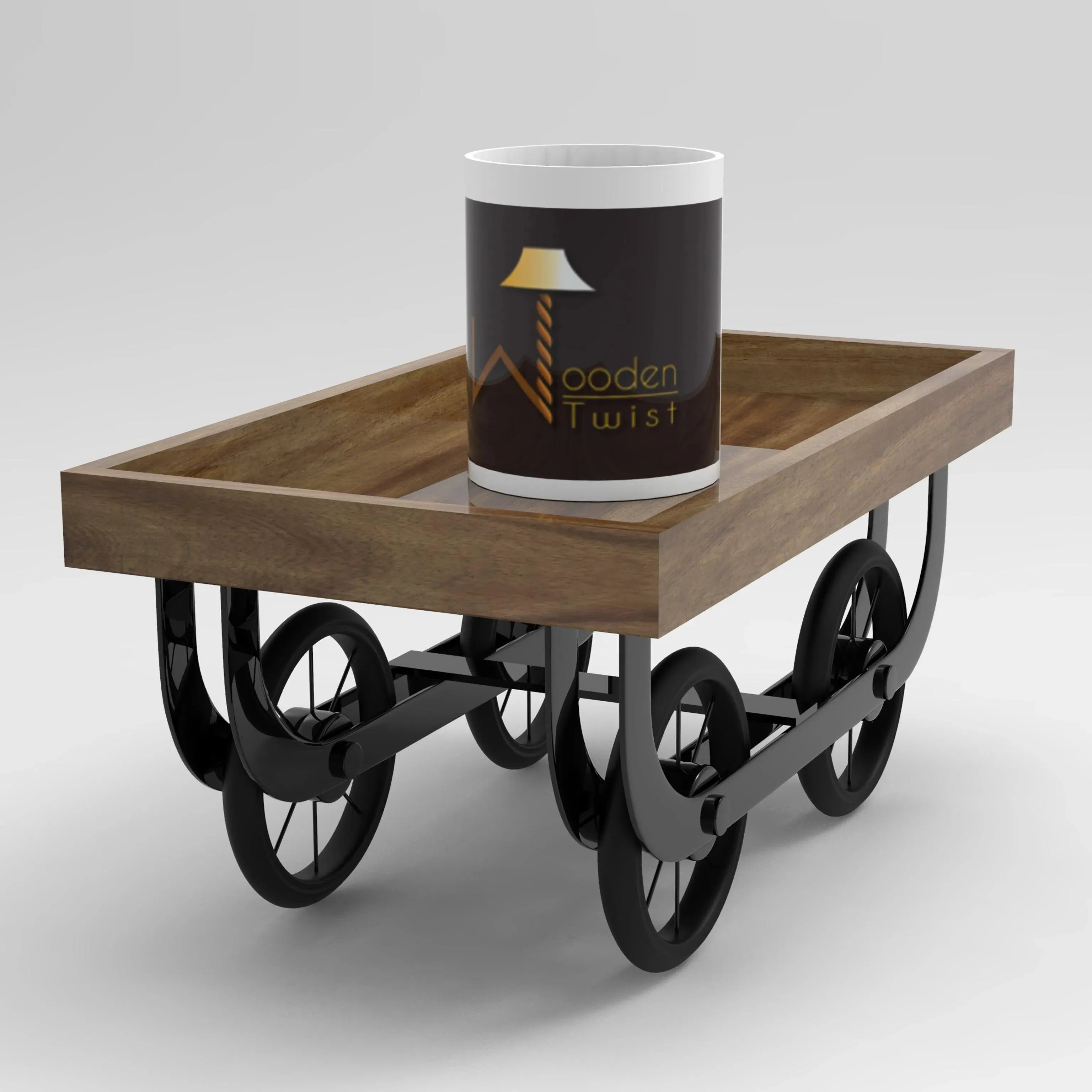 Wooden Twist Rustic Beverage Serving Cart Trolley with Elegant Design for Kitchen, Dining with Wheels